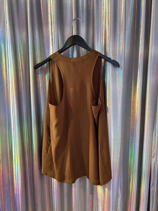 Sleeveless top Silk vokuhila brown silk
