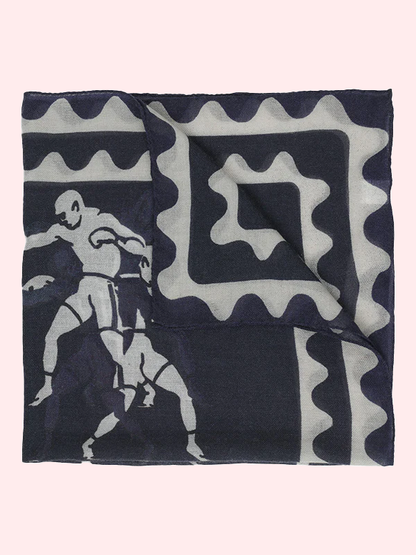 light wool scarf Boxing navy white fighter