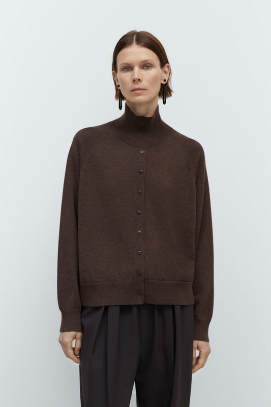 MERINO WOOL BUTTONED SWEATER ESPRESSO