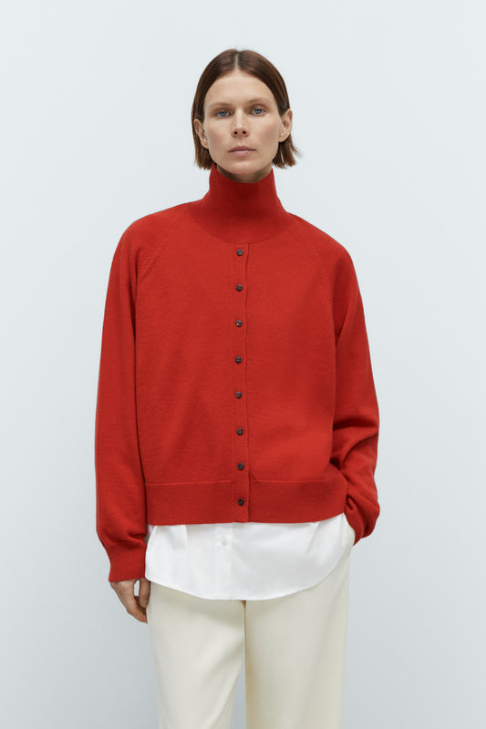 MERINO WOOL BUTTONED SWEATER RED