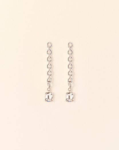 Chain stud earrings with detachable crystal in silver