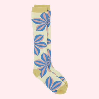 femme socks Fuzzy Flower yellow blue