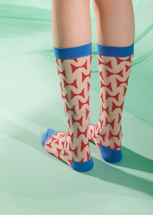 Jazzhands Transparent Socks Femme Beige Blue Hands