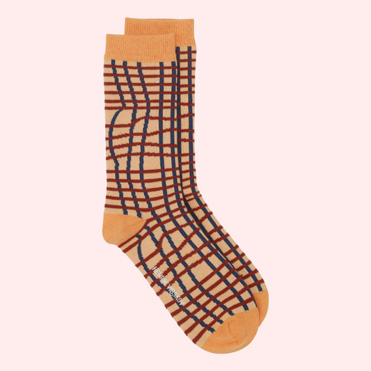 femme socks Loose grid orange brown grid