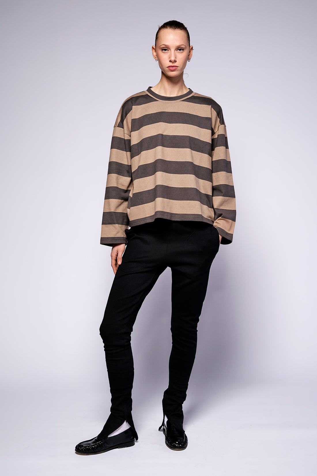 top Box brown beige stripe jersey