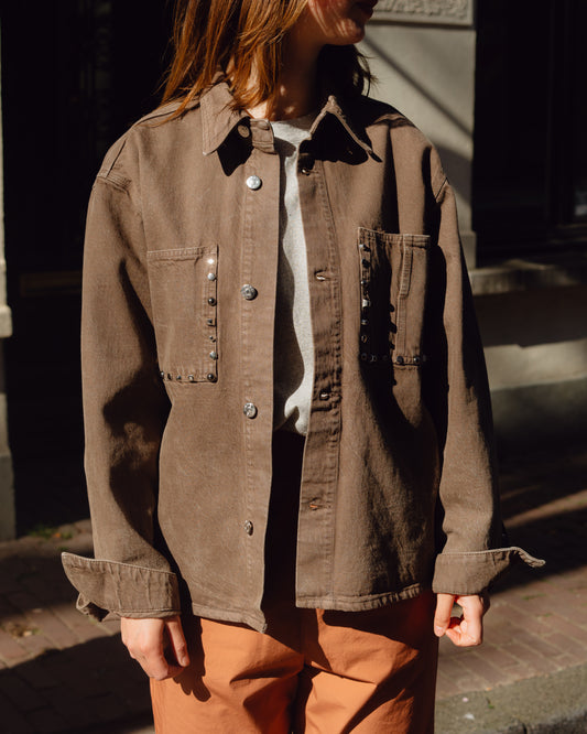 HOPE Stud overshirt stone grey marble front