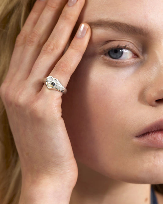 signet ring LOVE silver with mother of pearl