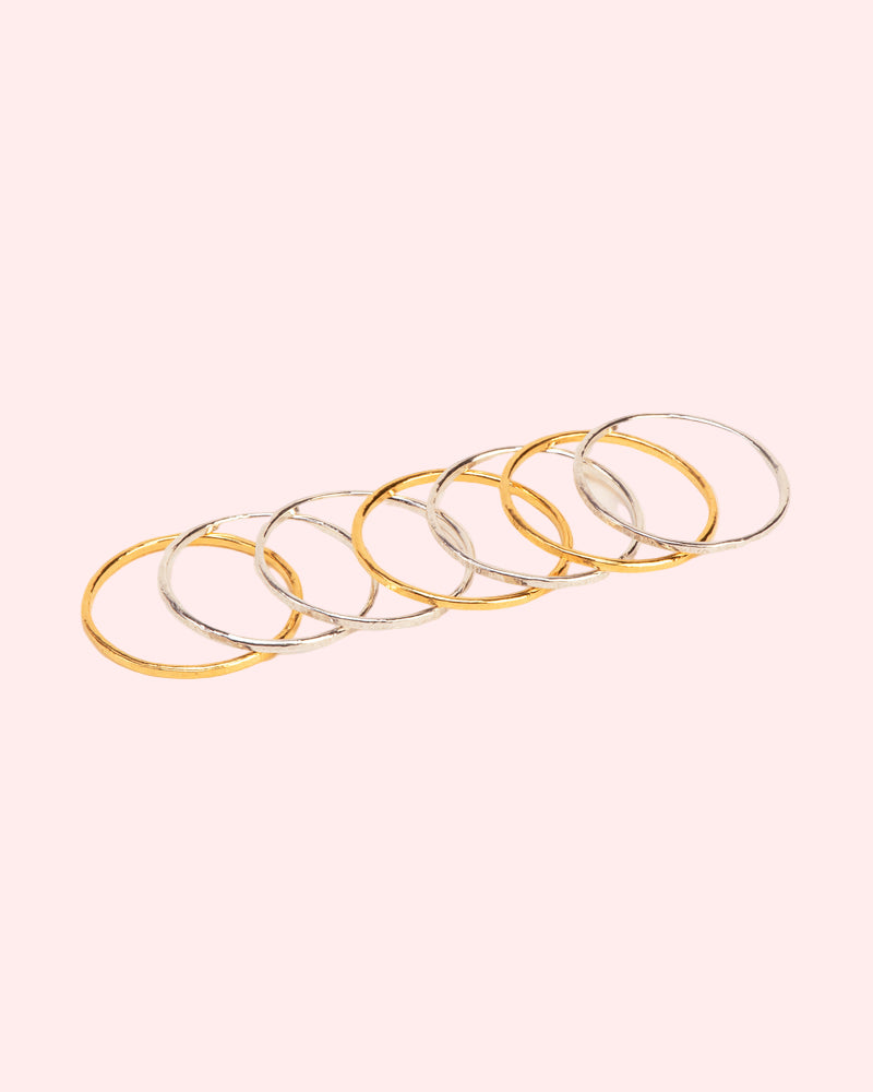 Seven stackable rings in silver