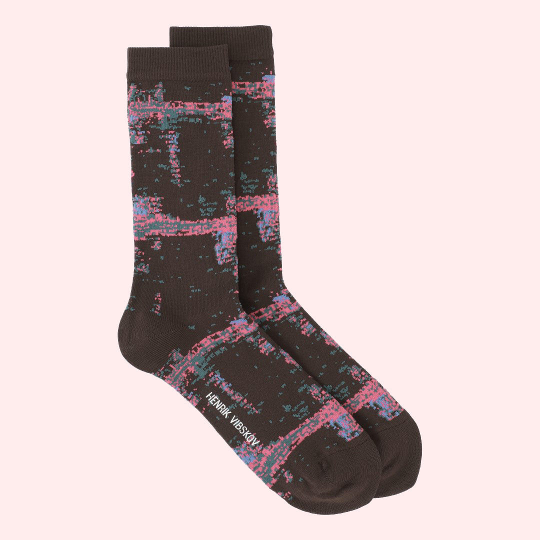 Henrik Vibskov Screen Transparent Socks Femme black purple transparent blur grid