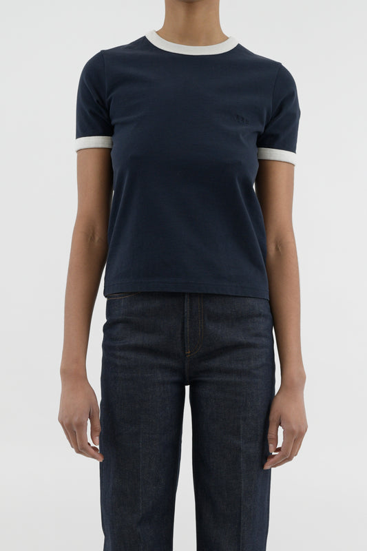 T-SHIRT CROP MANCHE COURTE CONTRASTÉ