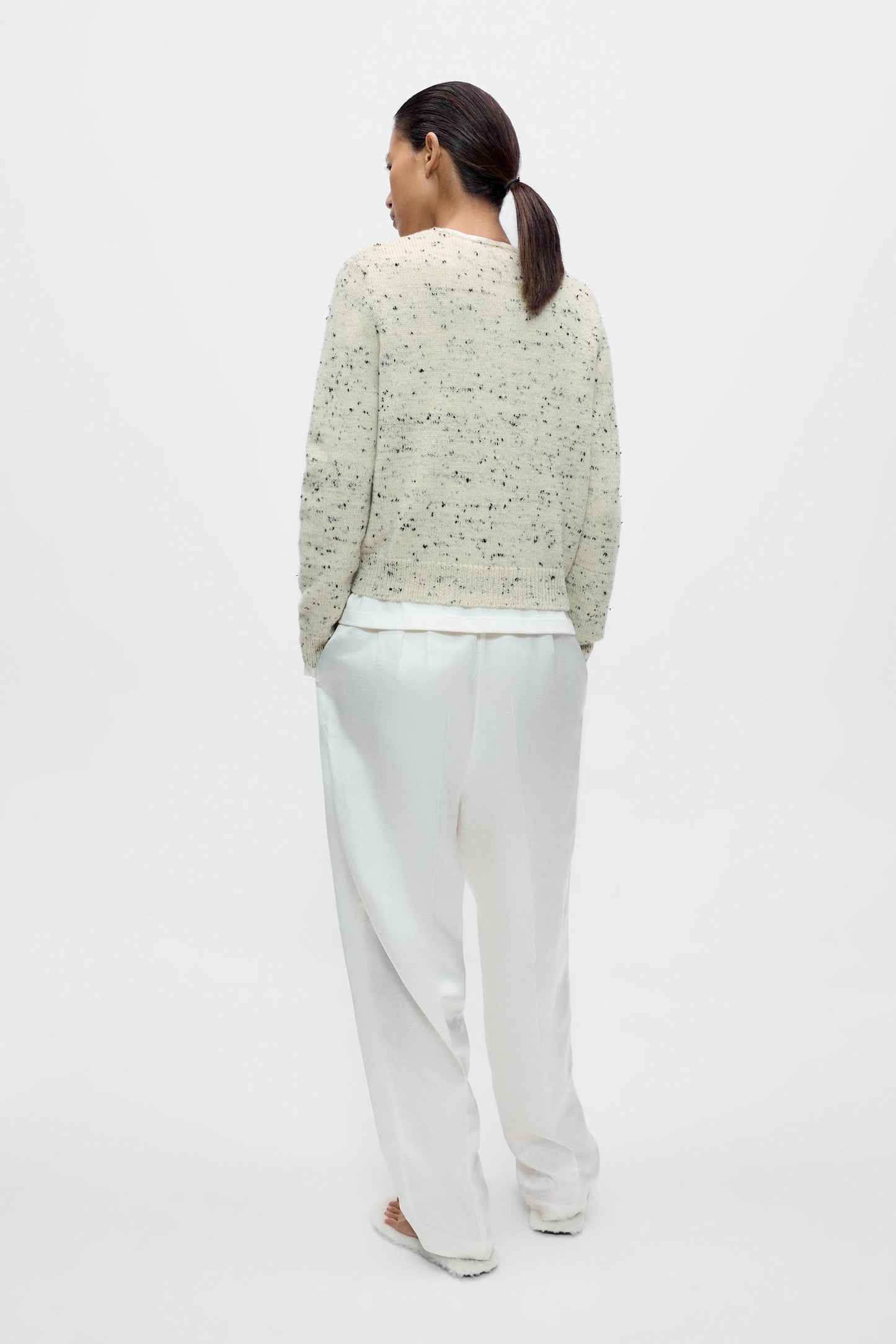 MERINO WOOL FLECKED CARDIGAN Natural