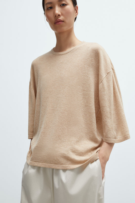 MERINO WOOL OVERSIZED T-SHIRT Beige