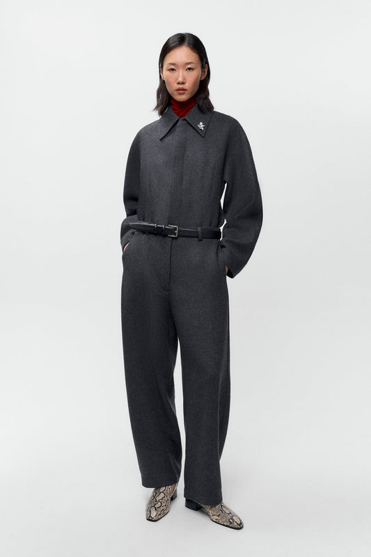 WOOL CURVED PANTS Anthracite