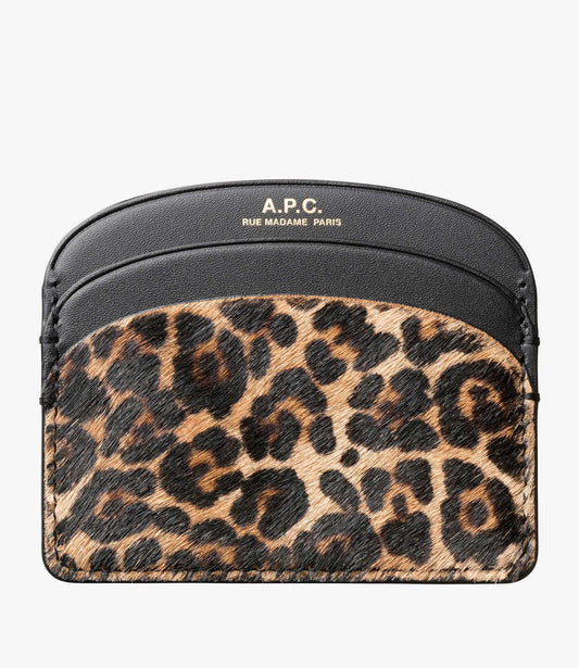 cardholder Demi-lune black leopard-print pony