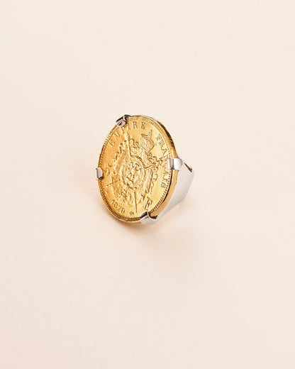Ring with coin in gold-plated silver