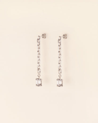 Chain stud earrings with detachable crystal in silver