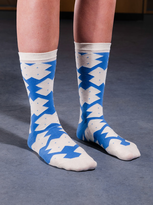 Solitaire Socks Femme  White Blue Solitaire Cross