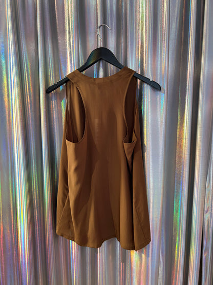 Sleeveless top Silk vokuhila brown silk