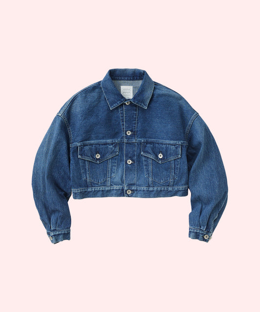 SELVEDGE CROPPED TRUCKER JACKET faded indigo