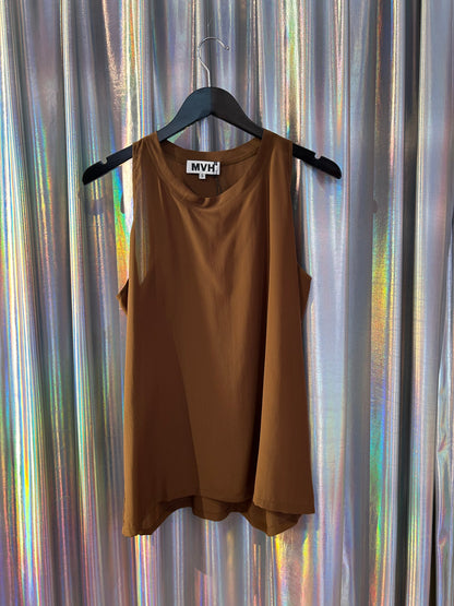 Sleeveless top Silk vokuhila brown silk