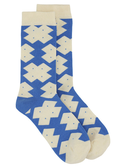 Solitaire Socks Femme  White Blue Solitaire Cross