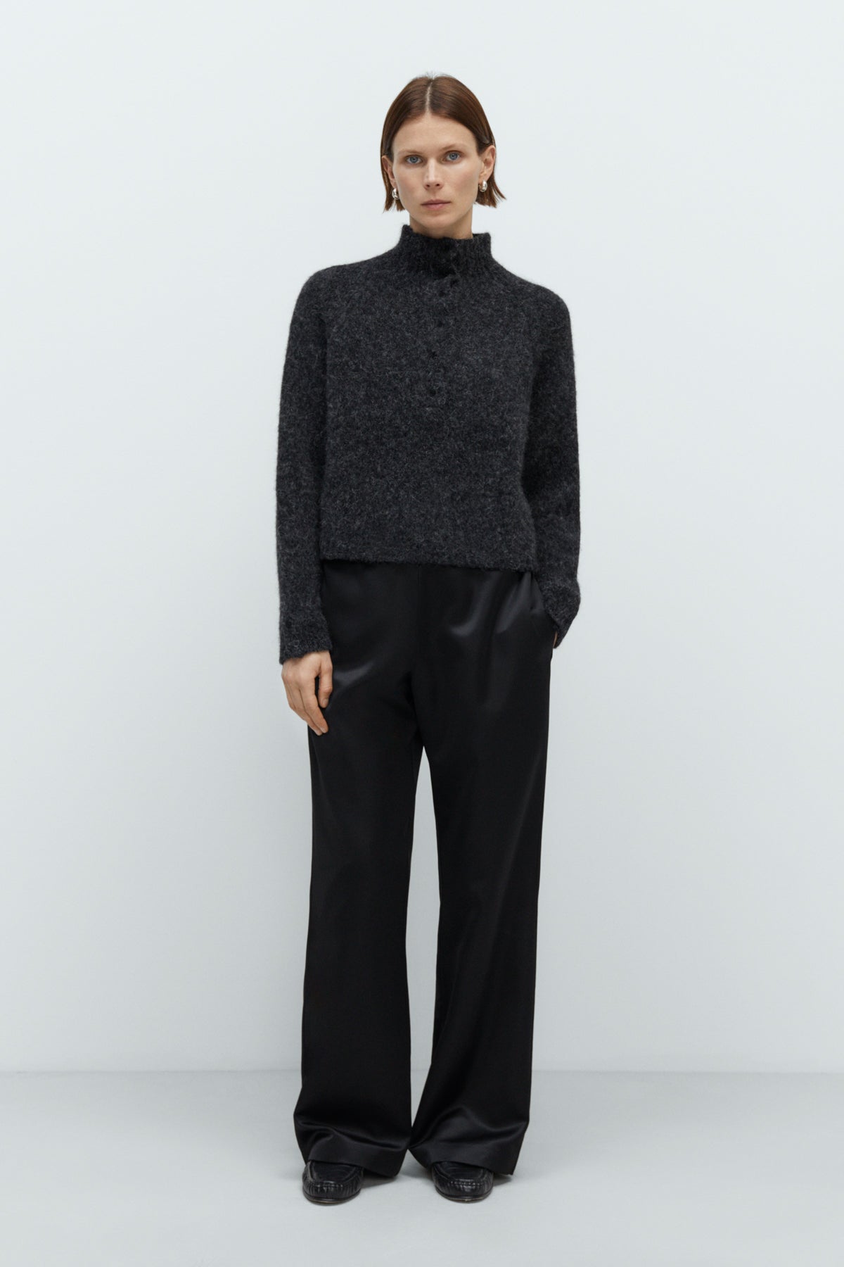 BABY ALPACA POLO SWEATER ANTHRACITE