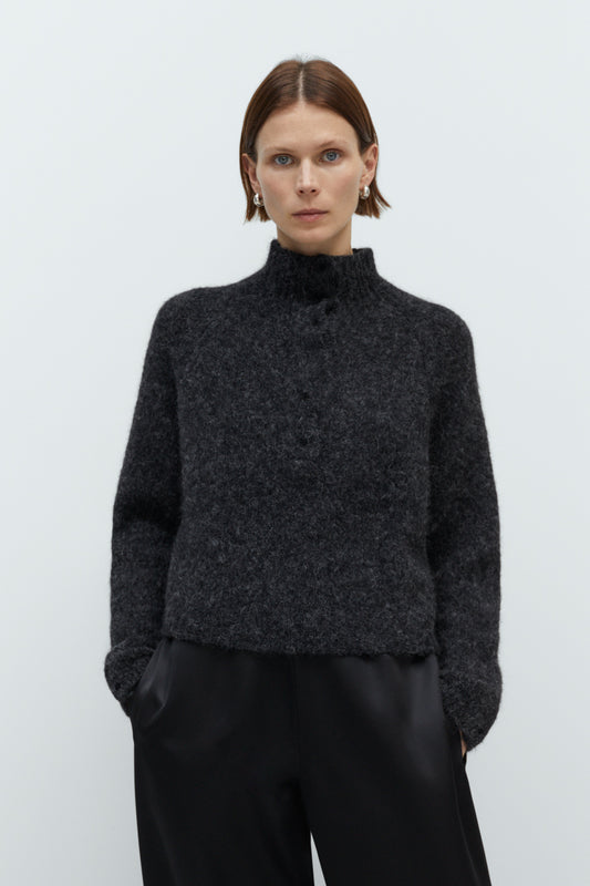 BABY ALPACA POLO SWEATER ANTHRACITE