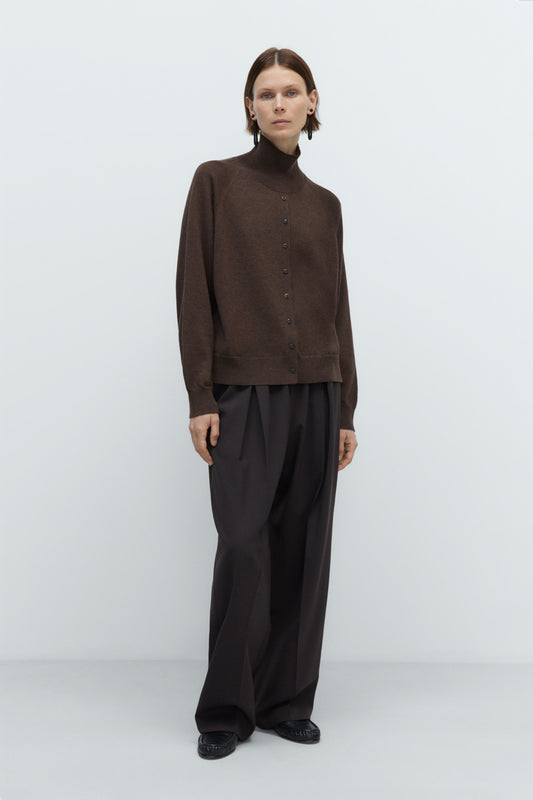 MERINO WOOL BUTTONED SWEATER ESPRESSO
