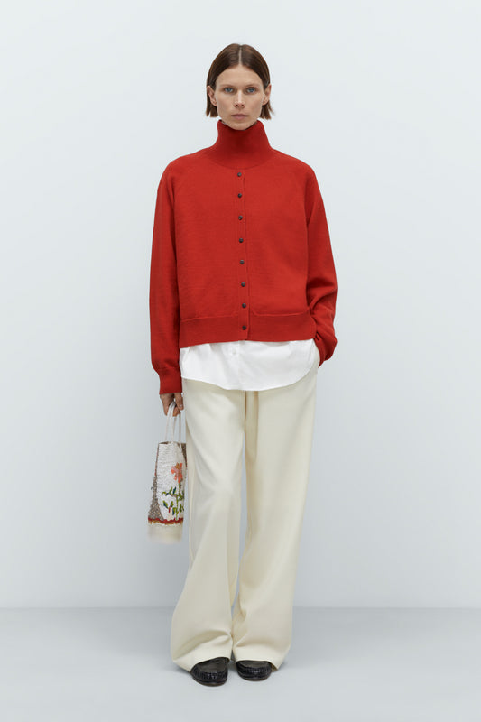 MERINO WOOL BUTTONED SWEATER RED