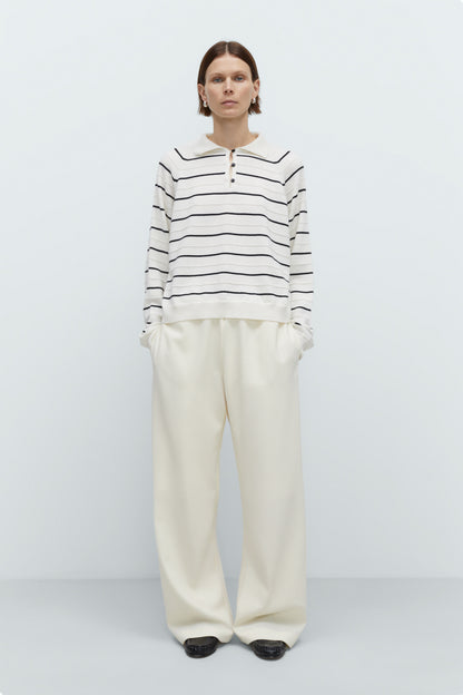 MERINO WOOL STRIPED POLO WHITE