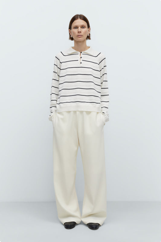 MERINO WOOL STRIPED POLO WHITE