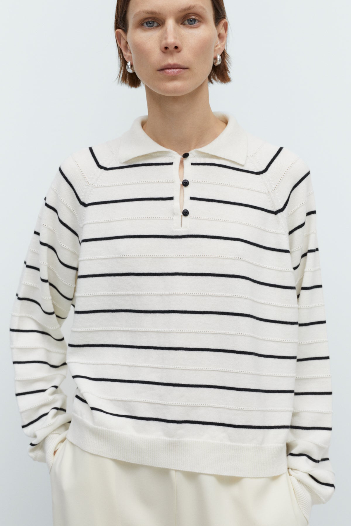 MERINO WOOL STRIPED POLO WHITE
