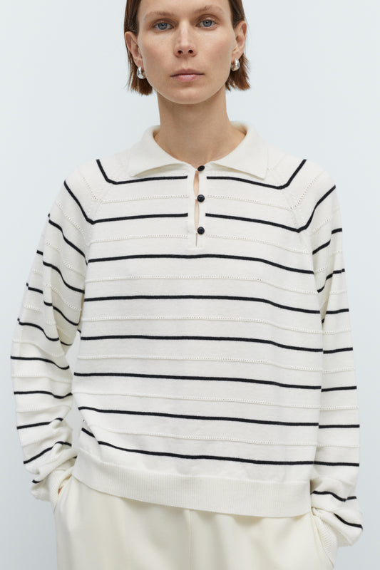 MERINO WOOL STRIPED POLO WHITE