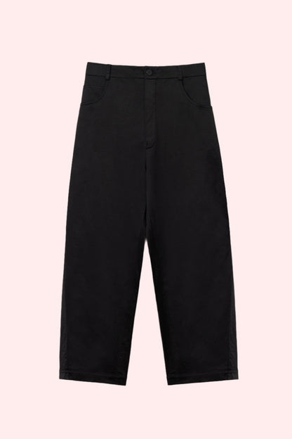 satin straight pants black