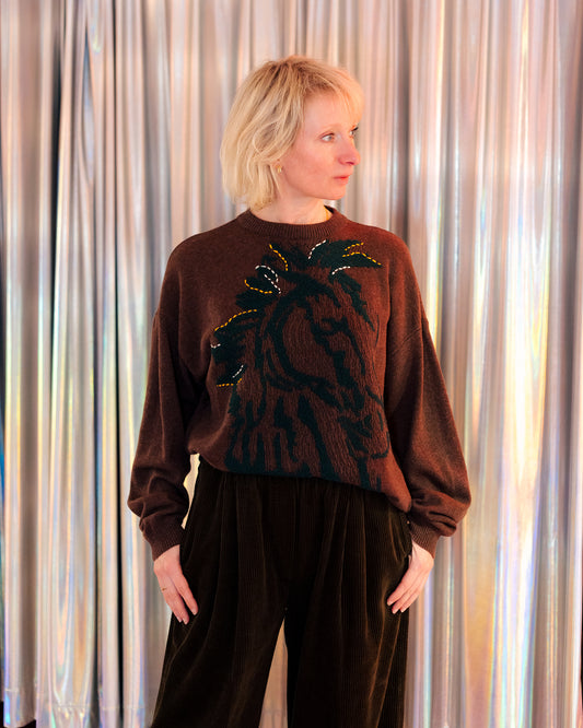 Horse Head Knit Jumper brown horse head