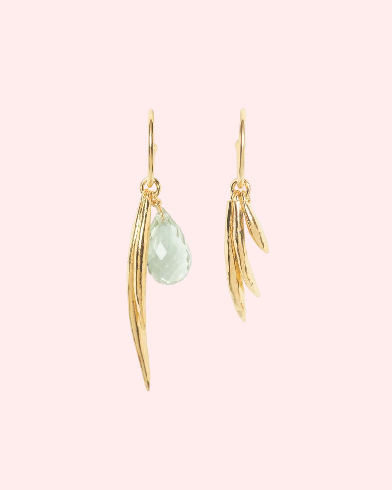Asymmetric hoops with leaf and green amethyst