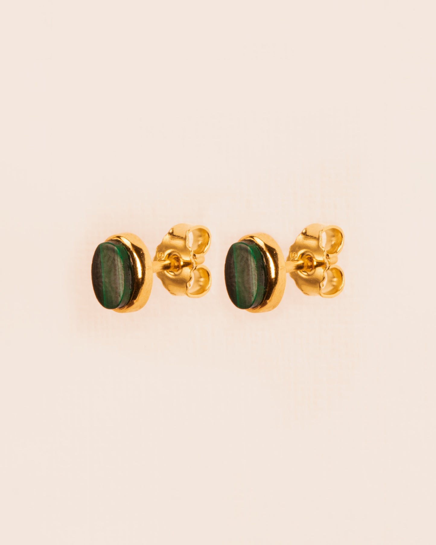 Stud earrings with malachite gold-plated silver