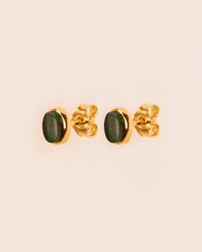 Stud earrings with malachite gold-plated silver