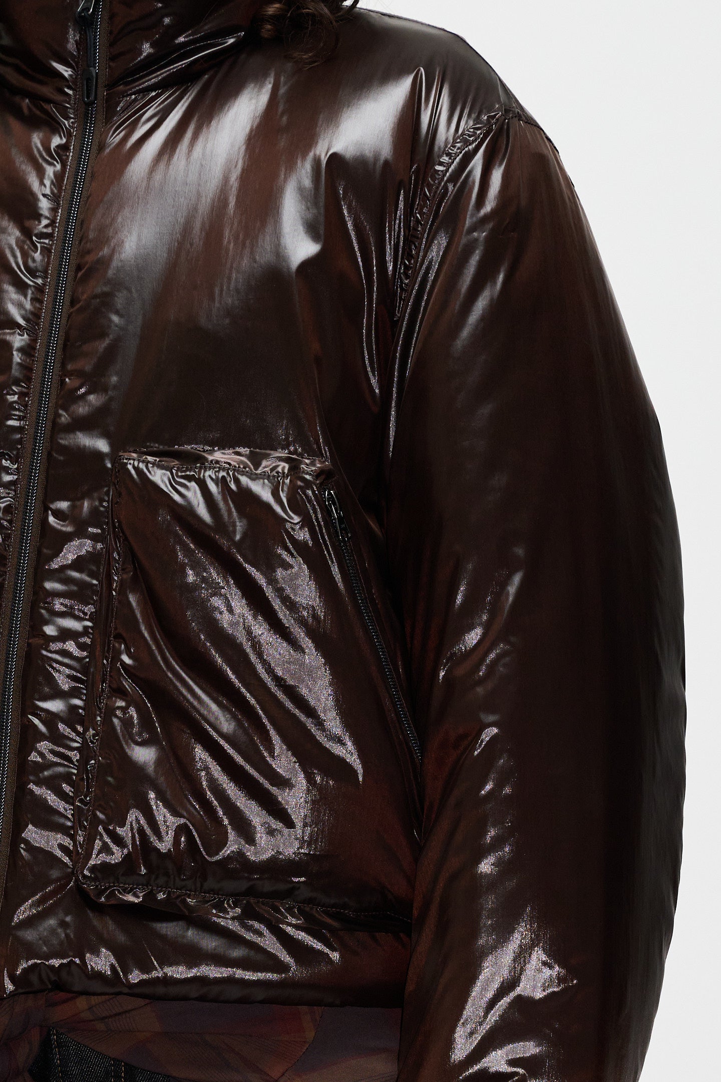 Box jacket shiny brown nylon