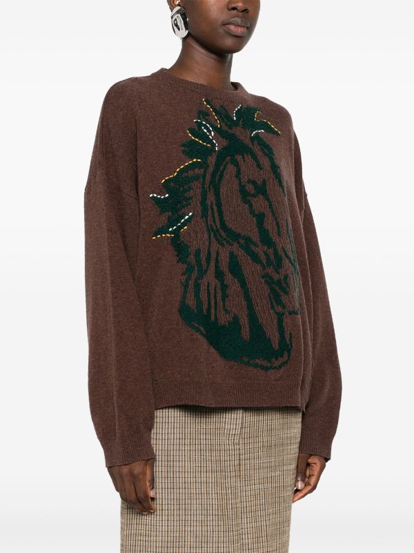 Henrik Vibskov Horse Head Knit Jumper brown horse head styled