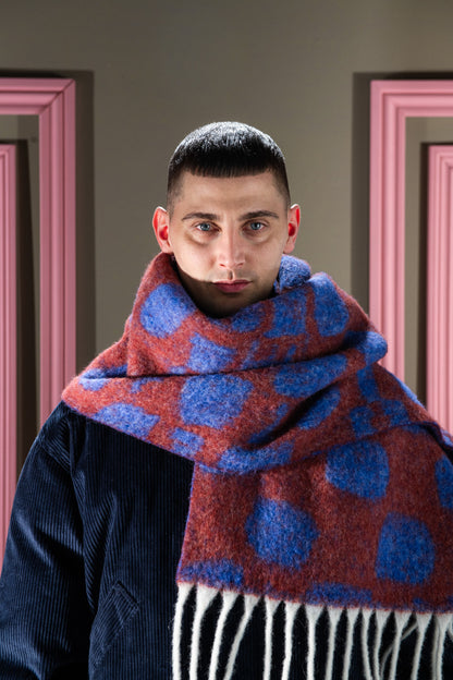 Chess Wool Scarf blue orange chess