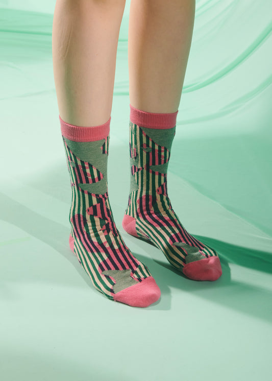 Handsome Hands Socks Femme Pink Green Handsome Grid