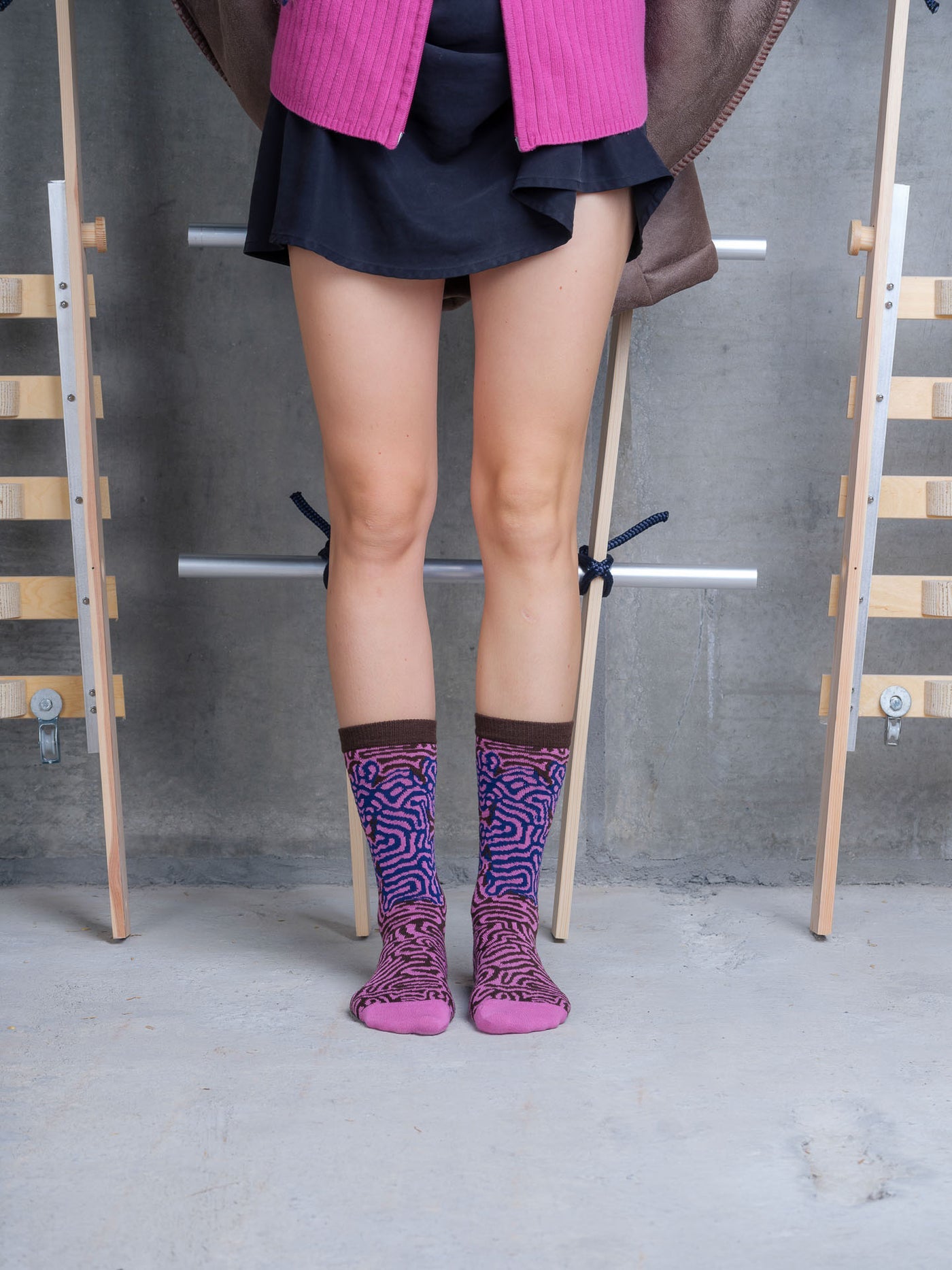 Labyrinth Femme Sock Purple Black Maze