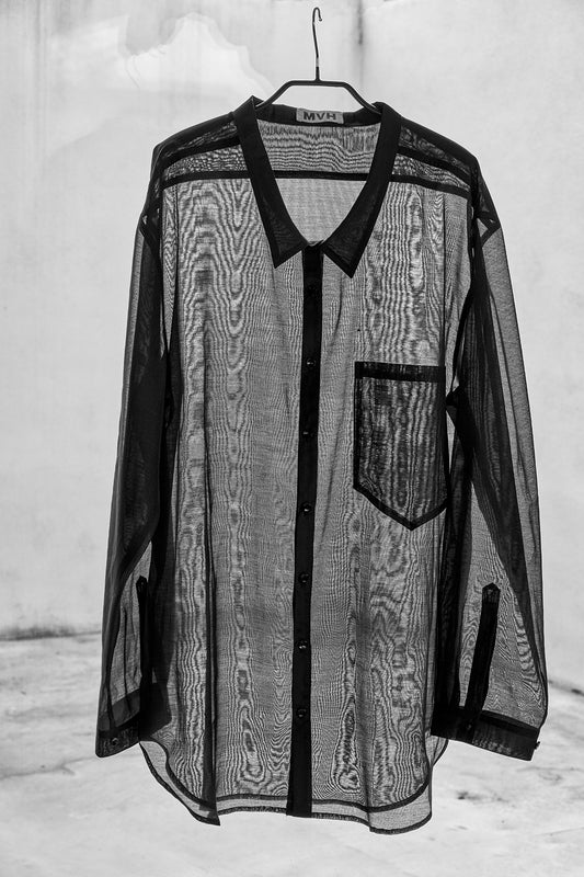 shirt No 5 dropneck black cotton silk voile