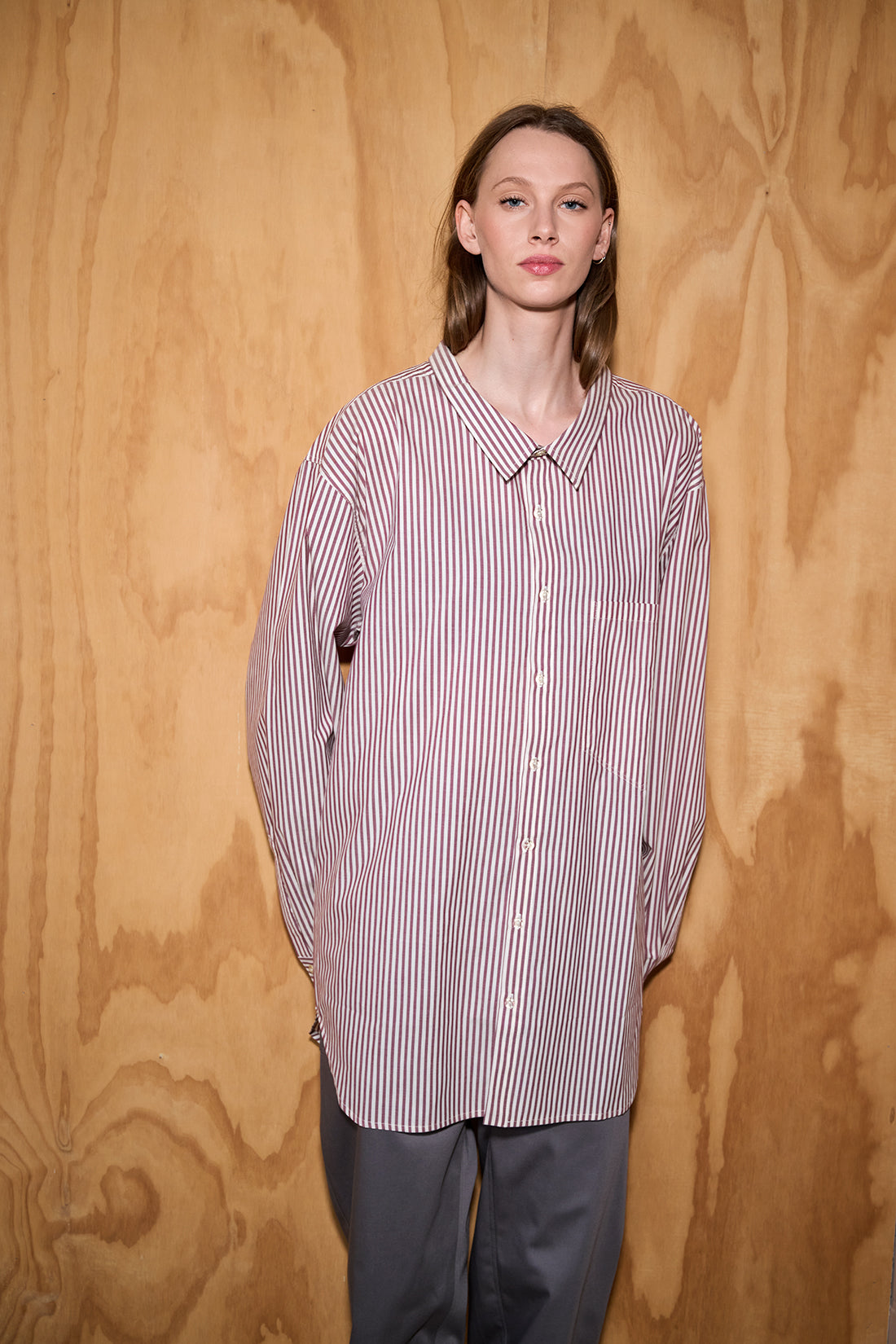 shirt No 5 dropneck bordeaux stripe cotton