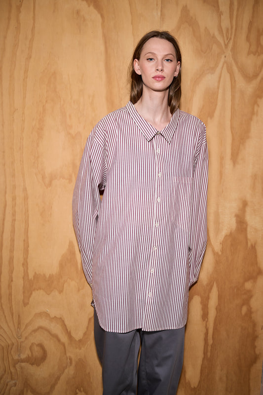 shirt No 5 dropneck bordeaux stripe cotton