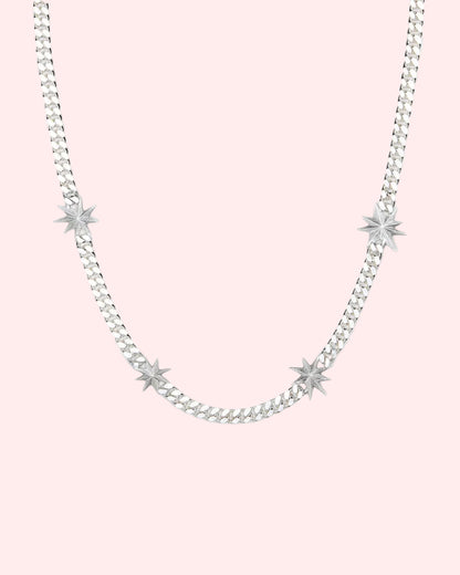 Curb chain necklace with stars