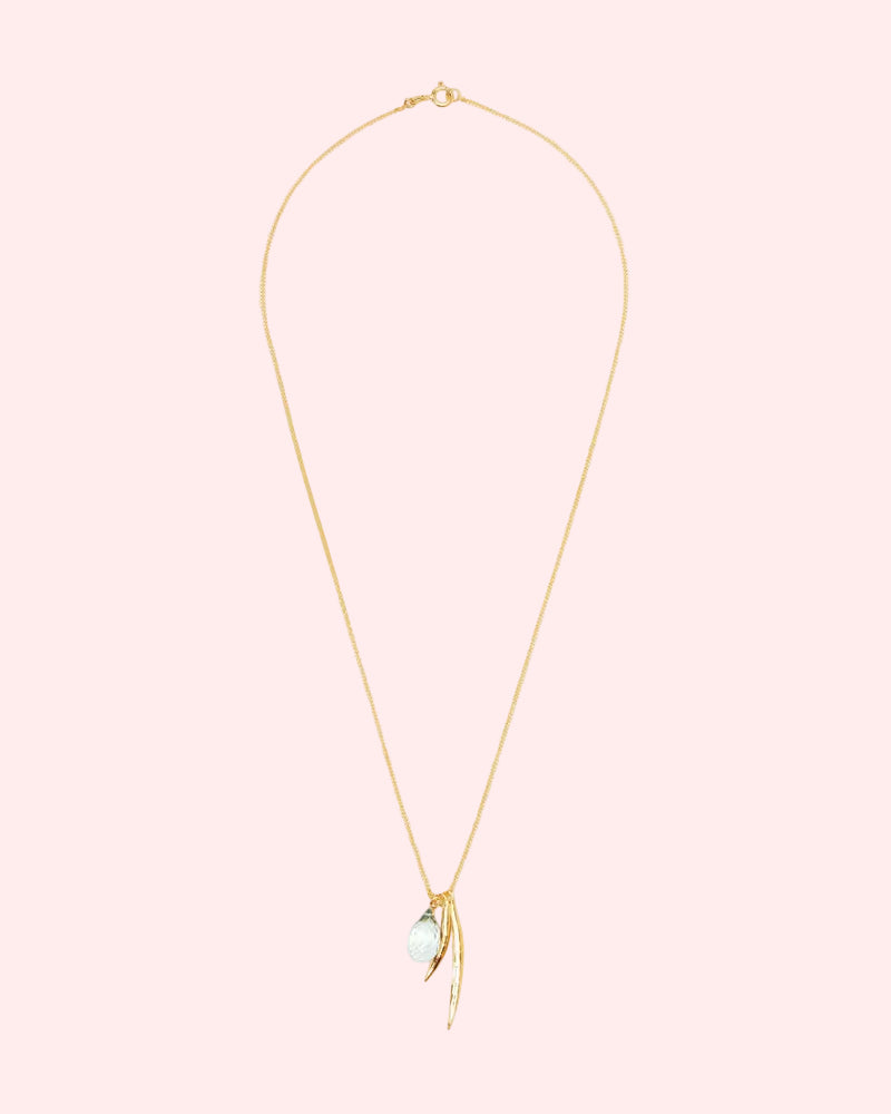 Necklace with leaves and green amethyst pendant