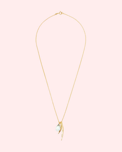 Necklace with leaves and green amethyst pendant