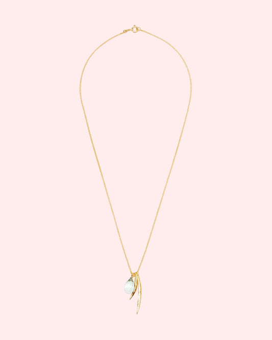 Necklace with leaves and green amethyst pendant